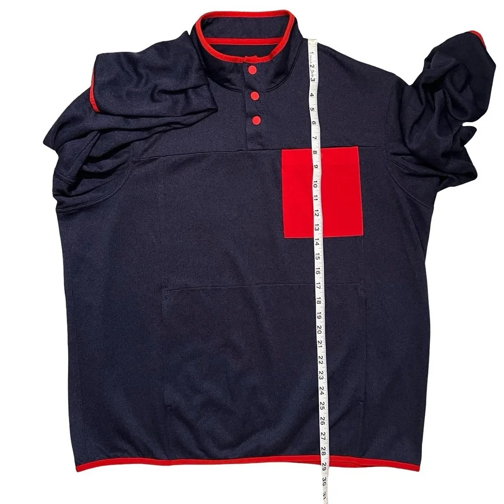Duluth Trading Co Mens Navy Blue Red Snap Neck Pullover Sweater Large Pocket